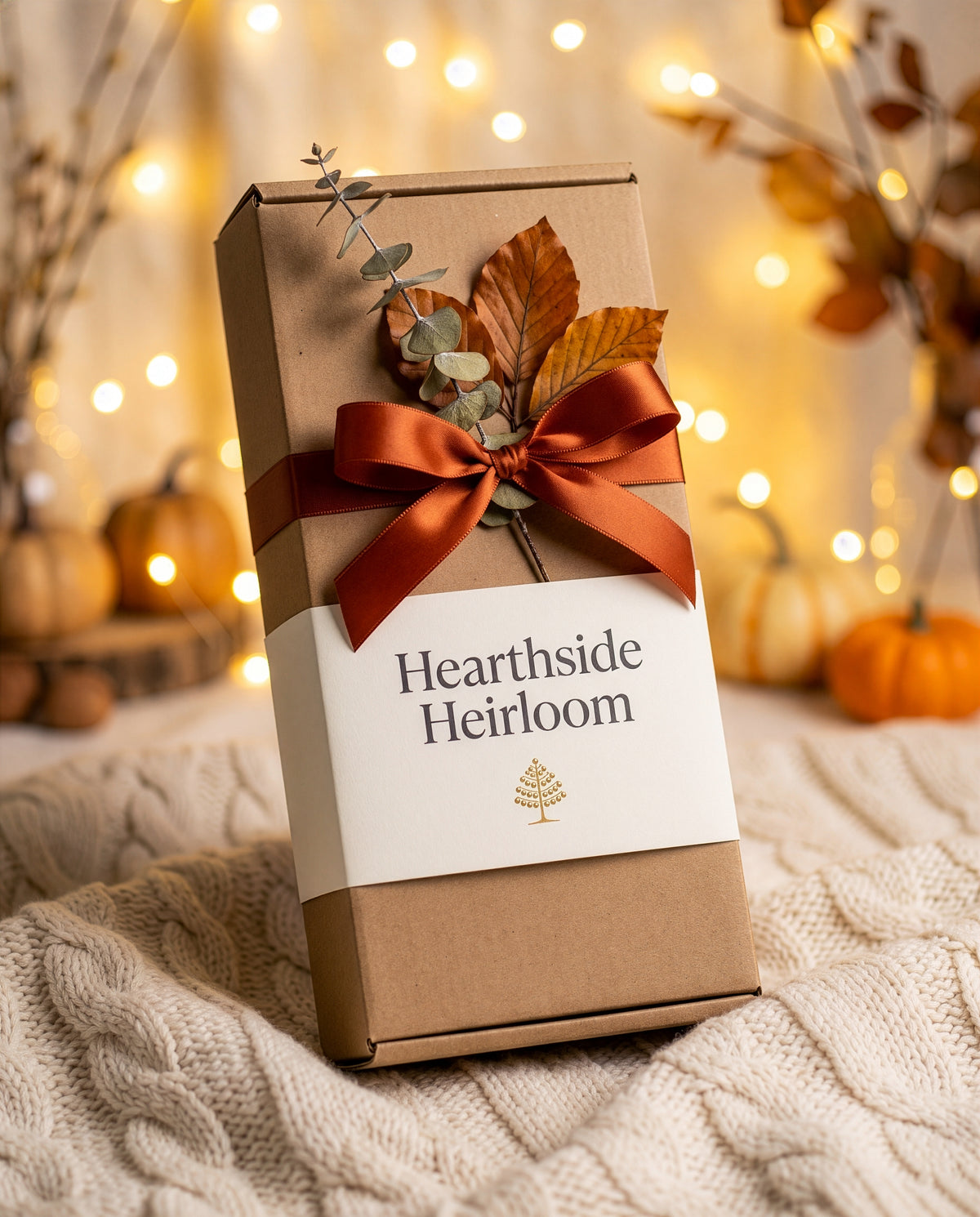 Halloween edition: the Hearthside Heirloom kit box tied with an orange ribbon